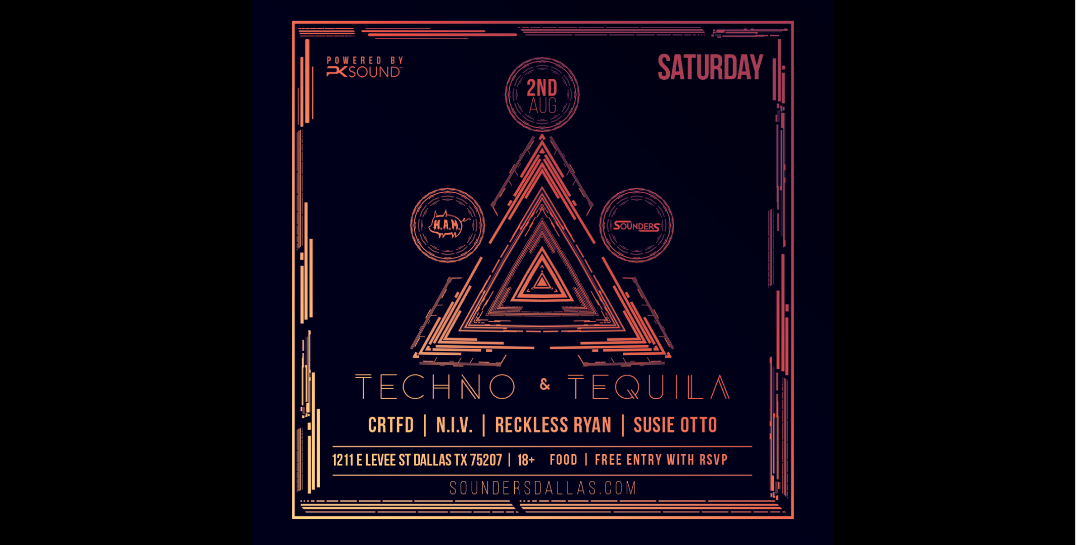 Techno & Tequila August 2nd, 2025 @ Sounders Dallas