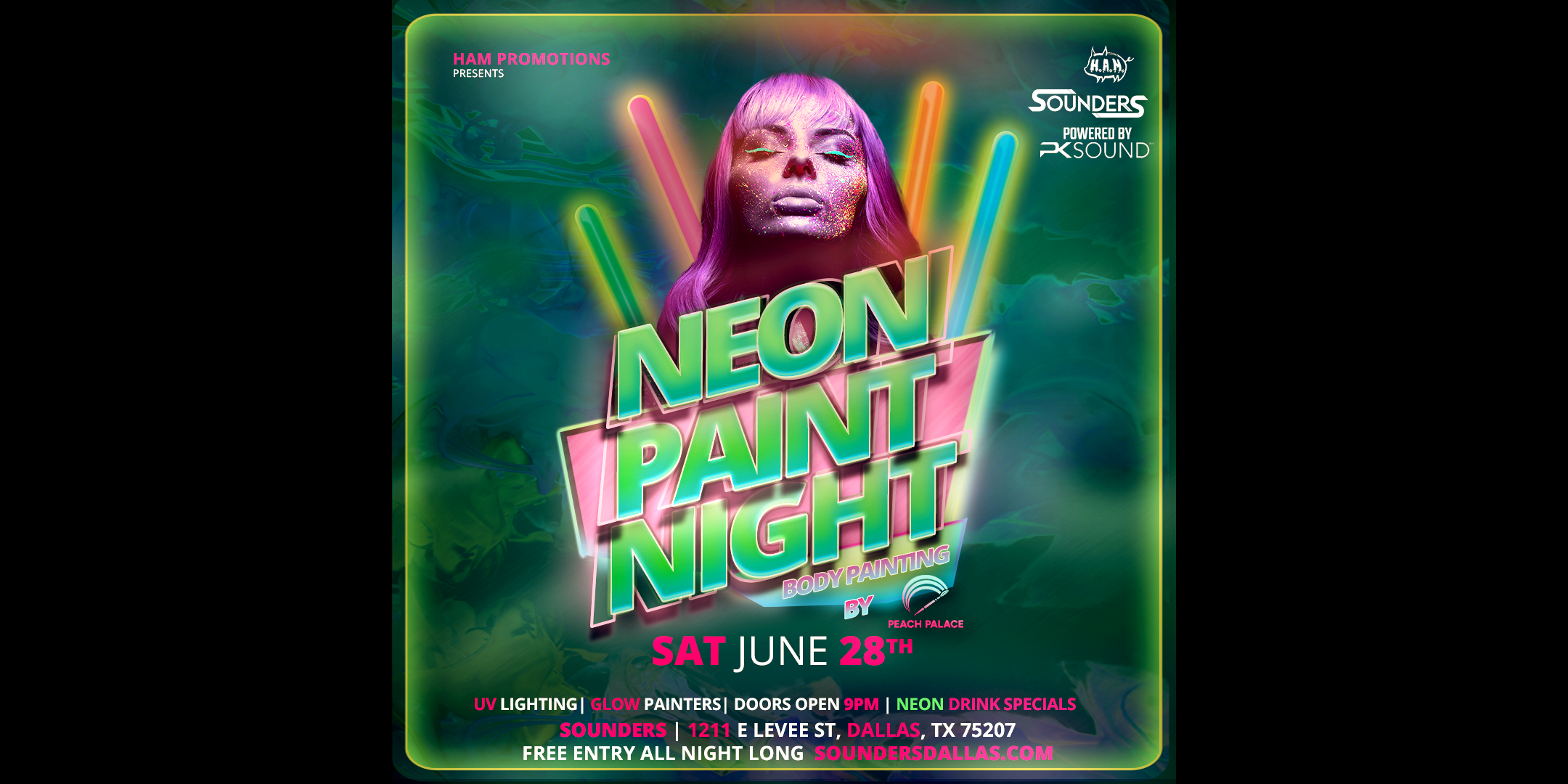 Neon Glow Paint Party @ Sounders in Dallas Saturday June 28th